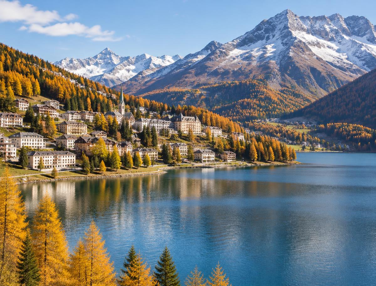 Illustrative destination scene for St Moritz, Switzerland; not a photograph of a listed property